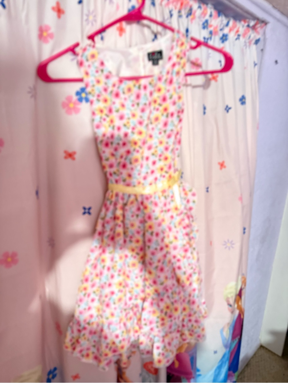 lilt White Floral Dress with Yellow Belt and Multicolor Flowers